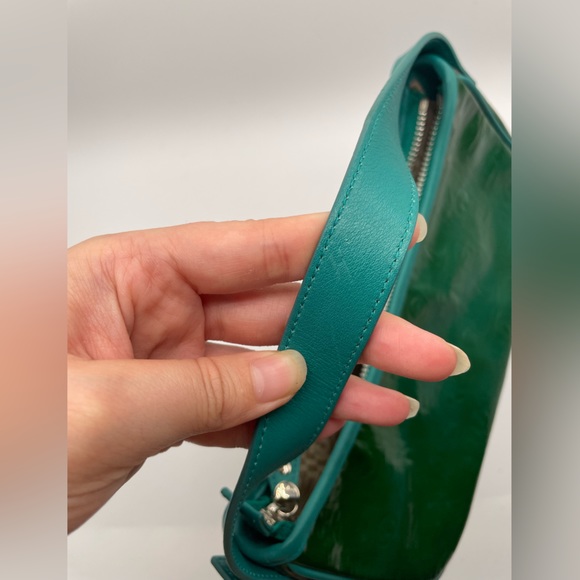 SOLD Authentic HTF Ferragamo turquoise leather trim pouchette - Picture 11 of 11